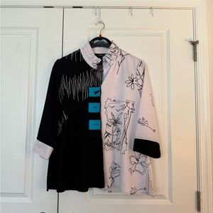 Ali Miles Black and White Floral Sketch Tunic size large